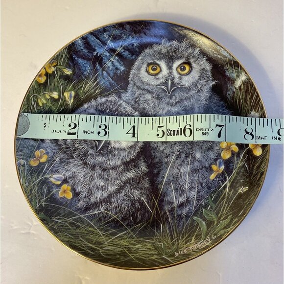 Vintage Snowy Owls Plate B1171 Baby Owls Collection Danbury Mint 1988 - Picture 2 of 5